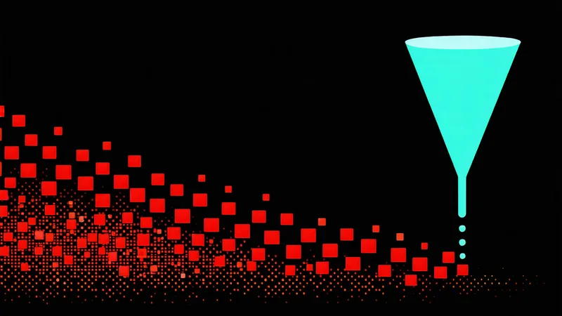 Abstract representation of alert overload being filtered to signal